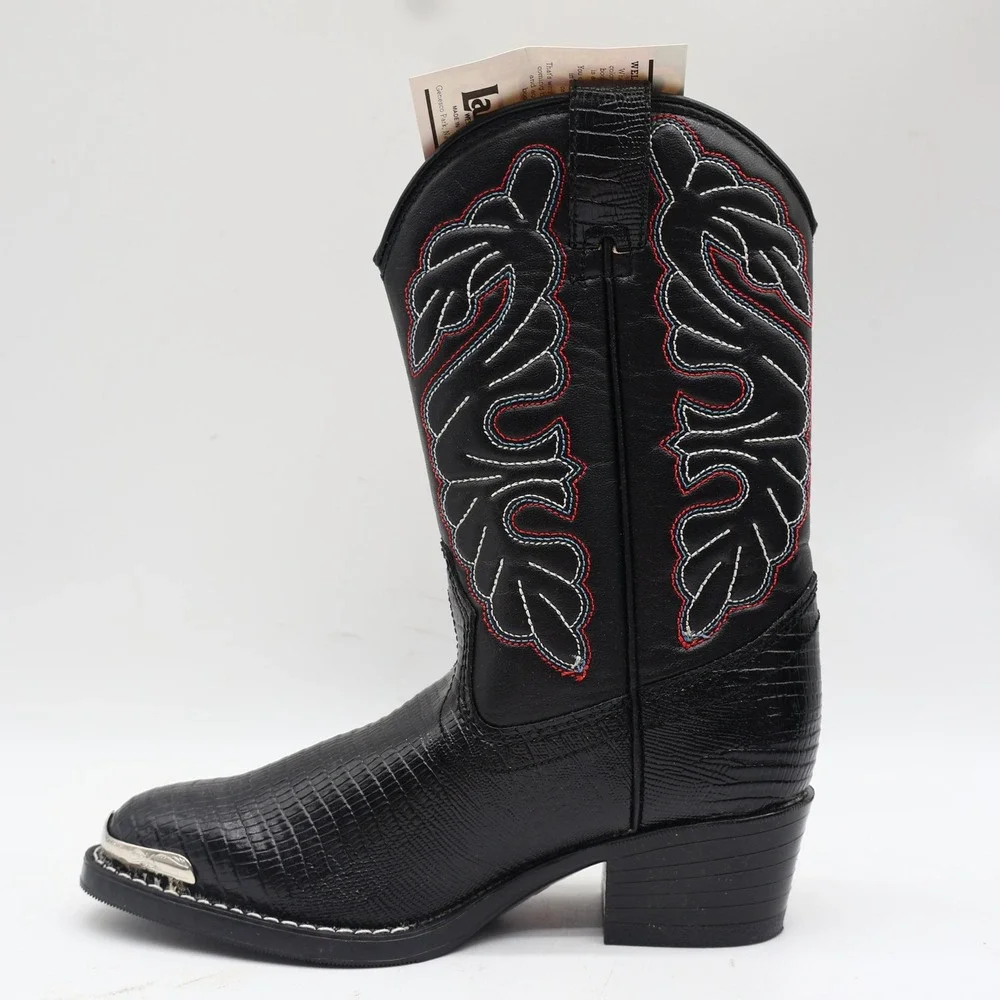Laredo Western Cowboy Boots Kids Size 2D Vintage Black Lizard Embossed 28-2230-6